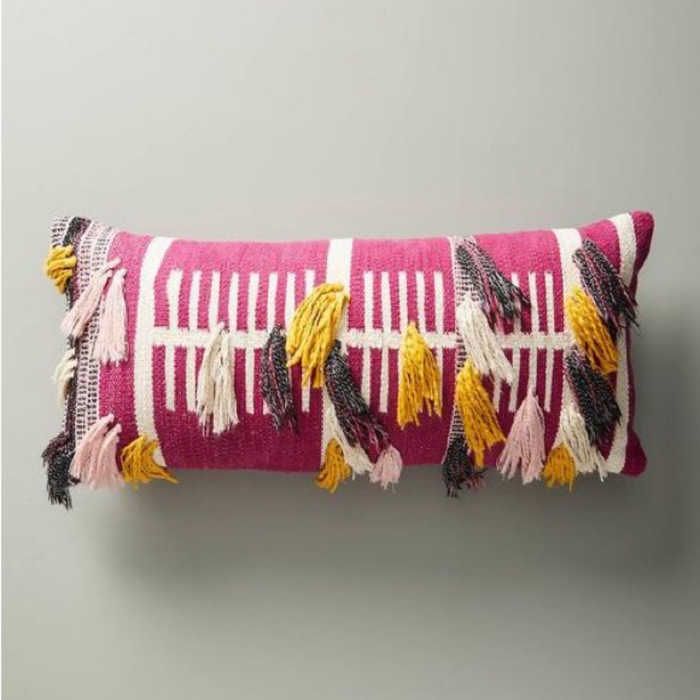 Anthropologie Janet Magenta Striped Tassels Woven Pillowcase (no pillow insert)